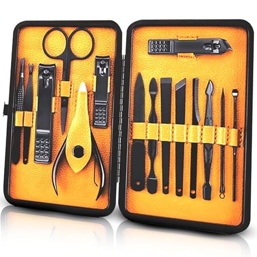 Groomarang 15pc Mens Manicure Kit - Stainless Steel Corrosion Resistant Nail Clipper Grooming Set