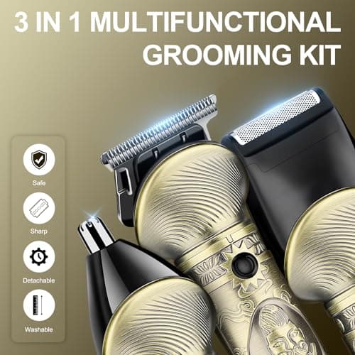 Suttik Professional Hair Clippers for Men 3 in 1 Beard Trimmer/Nose Hair Trimmer/Electric Shaver Clippers and Trimmers Set USB Rechargeable Grooming Kit Mens Gifts — view 3