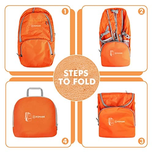 ZOMAKE Lightweight Foldable Backpack Packable Rucksack (30L/Orange) — view 5