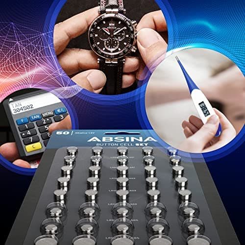 ABSINA Button Batteries Mixed Pack of 50 Alkaline 1.5V — view 2