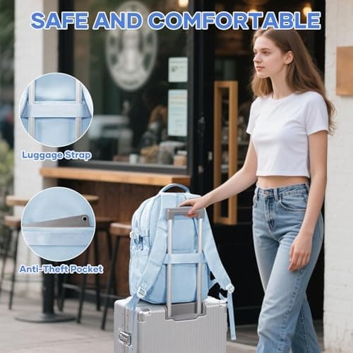 HYC00 School Backpacks for Teenage Girls Boys Casual Daypacks Lightweight School Bags for Girls Secondary High College Bookbag Lightweight Schoolbag Travel Rucksack Work Bag for Women Men,Blue — view 6
