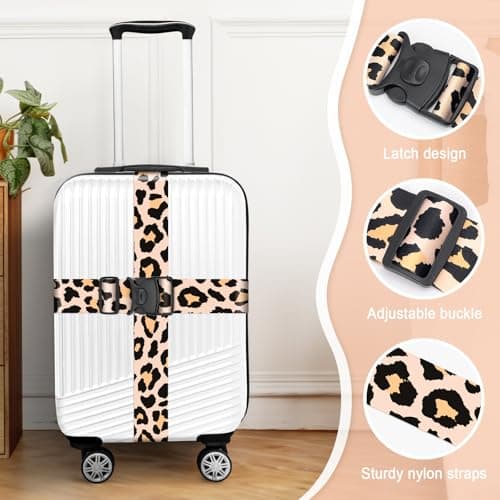 MOTONG 2 PCS Leopard Print Luggage Straps Adjustable Suitcase Straps Personalised Luggage Straps Suitcases Heavy Duty Suitcase Belts Thickened Luggage Belt with Quick Release Buckle — view 3