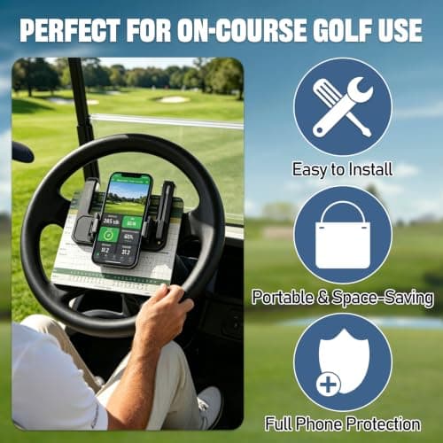 K-Gor Golf Cart Steering Wheel Phone Holder,Flip Up Cart Phone Mount with Scorecard Slot, 360° Adjustable Phone Holder for iPhone Android,Compatible with Club Car/Ezgo/Yamaha Models — view 6