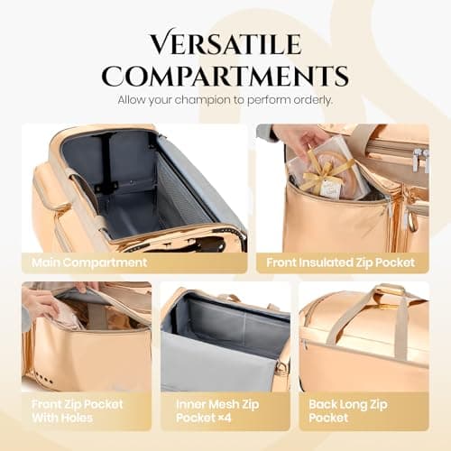 Fanwoli 28" Competition Bag with Garment Rack | Prism-Glowing Collection | Waterproof Iridescent Fabric | Ideal Dance Duffle Bag for Dancer Cheerleader | Limited Edition Rose Gold — view 5