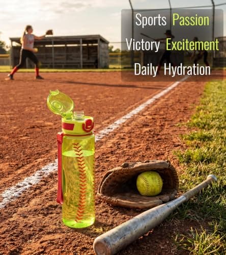 MYFOREST Softball Water Bottle, Lightweight, Quick-Open Gulp Lid/Straw — view 3