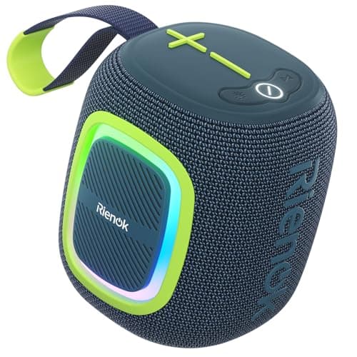 RIENOK Bluetooth Speaker Wireless Portable Waterproof Speaker with Lights FM Radio 15-Hour Playtime Bluetooth 5.3 TF Card USB Playback Mini for Home Garden Party Camping Travel