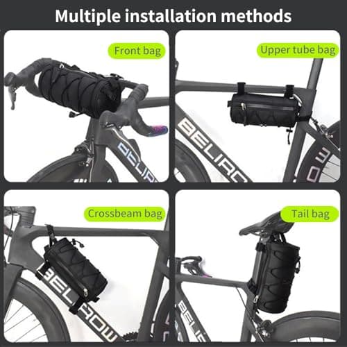 ningzhi Bike Handlebar Bag Waterproof Bicycle Front Roll Bag Large Capacity Storage Bag with Shoulder Strap for Road & Mountain Bikes(Fluorescent Orange) — view 3