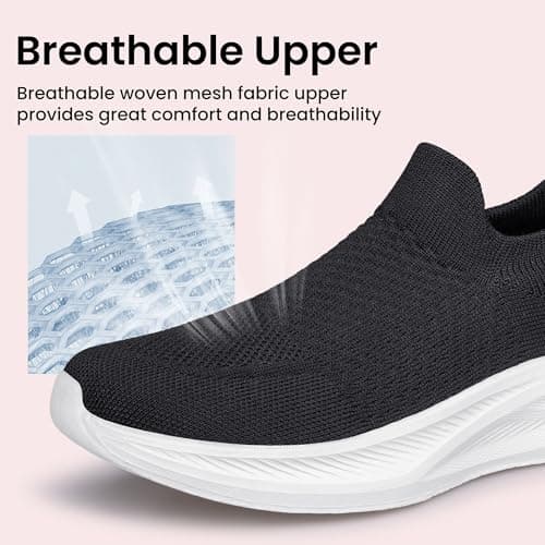 Raoendis Women Slip on Trainers Ladies Running Shoes Sport Walking Sneakers, Lightweight Comfortable Breathable Mesh Shoes Fashion Outdoor Black White Size 3.5 — view 3