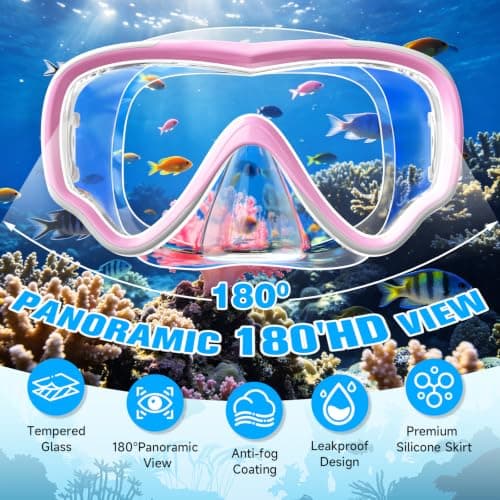 RIOROO Snorkel Mask For Kids, fog Proof and Leak Proof Floating Goggles, 180 ° High-Definition Panoramic Diving Mask With Nose Mask, Swimming Goggles for Boys, Girls, and Teenagers Aged 4-14 — view 2