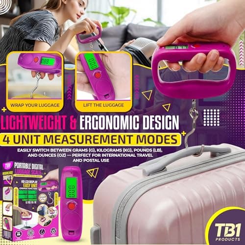 TB1 Products Digital Luggage Scale 50kg/110lb – Portable Handheld Suitcase Weighing Scale with LCD Display, Tare & Auto-Off | Travel Baggage Weight Scale (g/kg/lb/oz) for Airport, Home & Postal Use — view 6