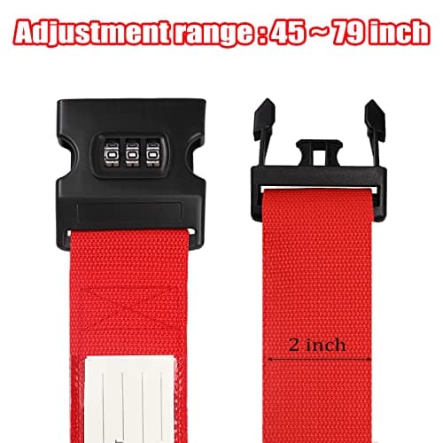 Luggage Strap, 2pcs Suitcase Straps with Password Lock Information Card, Adjustable Travel Packing Accessories Suitcase Belts with Buckle (Red, 2 PCS Set) — view 3