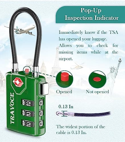 Search Alert TSA Approved Travel Combination Luggage Cable Locks for Suitcase, Gym Locker,Toolbox,Backpack 1,2,4,6 &10 pk - Green - — view 5