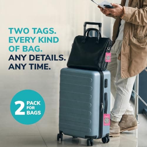 Smart Luggage Tags | Privacy QR Code Luggage Tag, Pink, 2"x3" — view 6