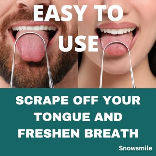 Tongue Scraper for Adults 2 Pcs with Cases Snowsmile (Oral Care Pack) Stainless Steel Tongue Cleaners Reduce Bad Breath 100% Metal Tough Scrapers Men and Women Hygiene Product with Travel case — view 4
