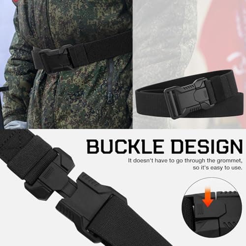 ZOCONE Black Quick Release Military Tactical Belt with 2 Velcro Hooks Adjustable Size Mens Belts Canvas 120cm/47.24in Stretch Mens Elasticated Belt for Work, Sports, Travel No Metal Work Belts for Men — view 4