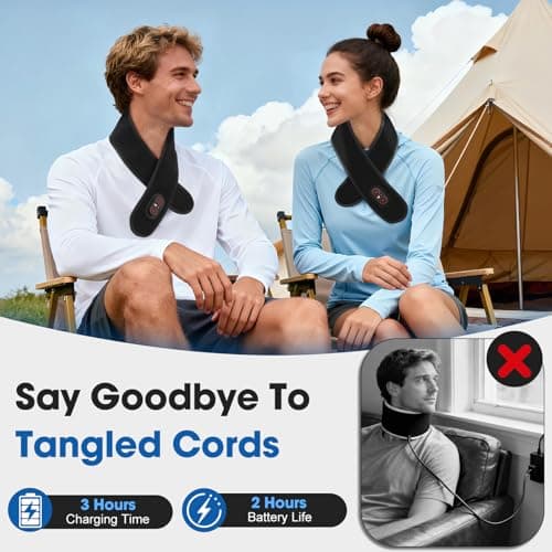 Neck Heating Pad with Vibration, Cordless Heated Wrap with 660nm Red Light, 3 Levels Heat & Vibration, 3000mAh Rechargeable Neck Warmer, Black — view 5