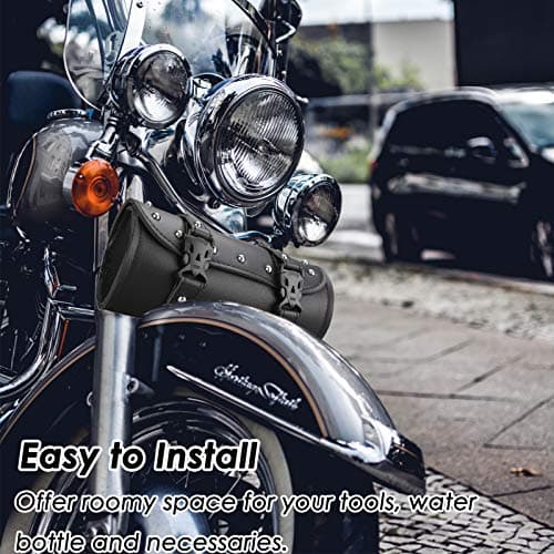 Wiipara Motorcycle Saddle Bag - Handmade PU Leather Handlebar Tool Bag, Round Barrel Shape Waterproof Roll Pouch With Straps for Scooter Front or Side (Medium) — view 5