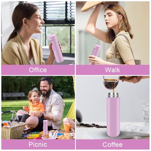 AMFUN 250ml Stainless Steel Insulated Water Bottles, Double Wall Vacuum Small Flask, Water Bottle with Straw, Leakproof Drinks Bottle with Carry Handle for Hot&Cold Drinks (Pink) — view 6
