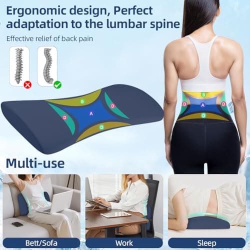 HOTUT Lumbar Support Pillow, Lower Back Pillow for Sleeping, Memory Foam Waist Pillow, Side Sleeper Low Back Pain Relief Pillow, Car Seat Cushions for Bed Chair Car Office Travel(Dark Blue) — view 4