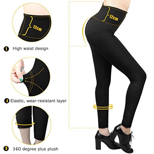 Moon Wood 7 Pack High Waisted Leggings for Women Stretchy Soft Fleece Lined Leggings Tummy Control Warm Thermal Leggins for Workout Gym Sport — view 4