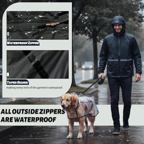 RJVZVEJH Mens Rain Waterproof Jackets with Hood, Lightweight Packable Raincoat with Reflective Strip, Water Proof Rainy Windbreaker Clothes for Outdoor Cycling Golf Hiking Travel — view 6