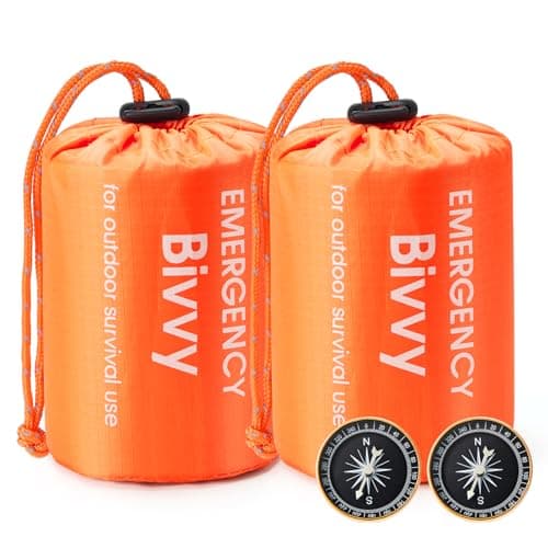 Esky Emergency Sleeping Bag, 2 Pack Survival Bag Portable Thermal Bivy Sack, Waterproof Lightweight Emergency Blanket Survival Gear with Compass for Camping Hiking Outdoor Adventure (Orange)