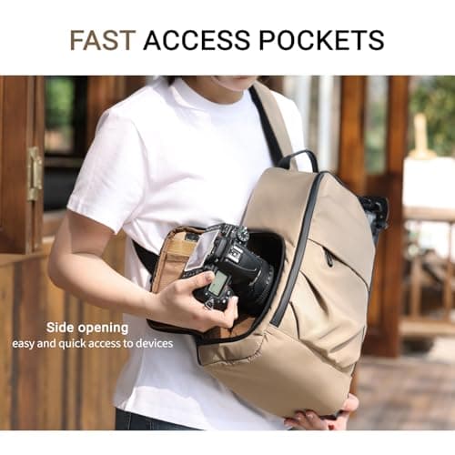 TAAOKA Waterproof Camera Sling Bag Backpack - DSLR Sling Camera Bag for Photographers, Cross Body Sling Bag with Raincover Tripod Holder Photography Slingpack Black TR-S (Brown) — view 2