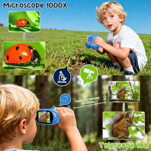 1000X Handheld Microscope for Kids, Temodu 4K 2.0" Screen Educational Science Kit Digital Microscope, Rechargeable Mini Pocket Binoculars, Birthday, Ages 3+ (Blue) — view 5