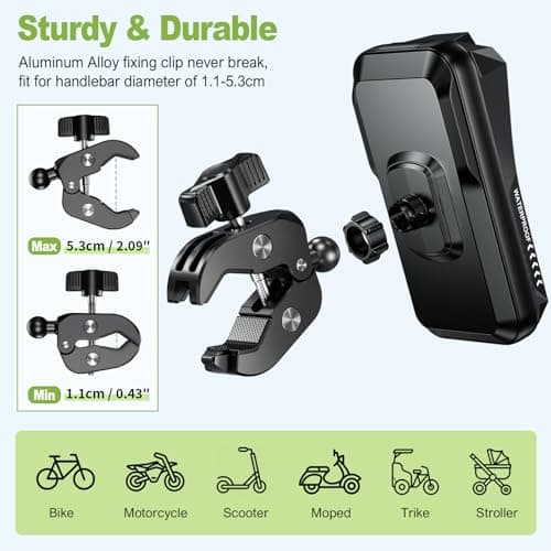 BTNEEU Motorcycle Phone Mount Waterproof 360° Rotatable Motorbike Phone Holder with Touch Screen Sun Visor Anti-Shake Motorcycle Mirror Phone Holder Moped Phone Mount for Phone up to 7.0'' (Black C) — view 6