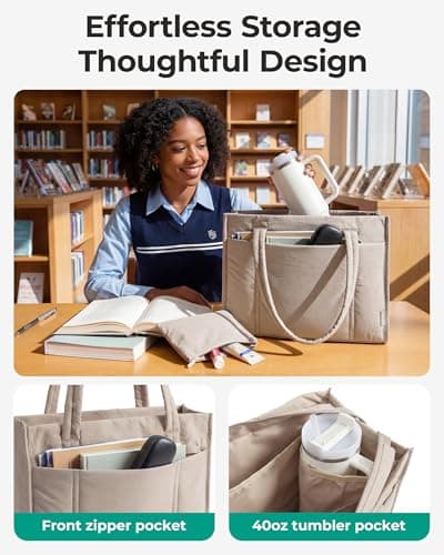 bagsmart Large Puffer Tote Bag, Padded 15.6" Laptop Work Handbag with Zip — view 4