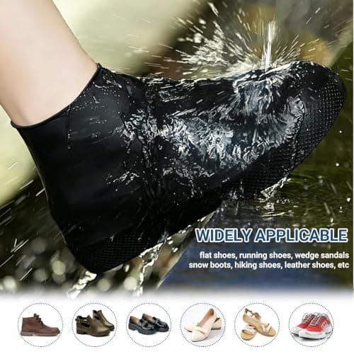 4Pairs Black Waterproof Shoe Covers, Reusable Silicone Shoe Covers for Men and Women, Non Slip Boot Covers, Waterproof Overshoes, for Outdoor Cycling, Hiking, Gardening, Travel, Shoe Protector — view 6