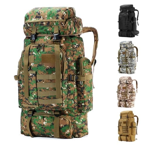 HUAXITRA Hiking Backpack Camping Military Tactical Backpack, 80L Waterproof Large Rucksack Travel Daypack for Men Women, Molle Rucksacks Climbing Backpack for Hunting Rucksack (Woodland Camo)