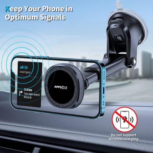 APPS2Car Car Phone Holder for Magsafe, 17 N52 Magnets Suction Windscreen Dashboard Magnetic Phone Car Mount, Universal iPhone Car Holder Compatible with iPhone 15 14 13 12 and magsafe case — view 6