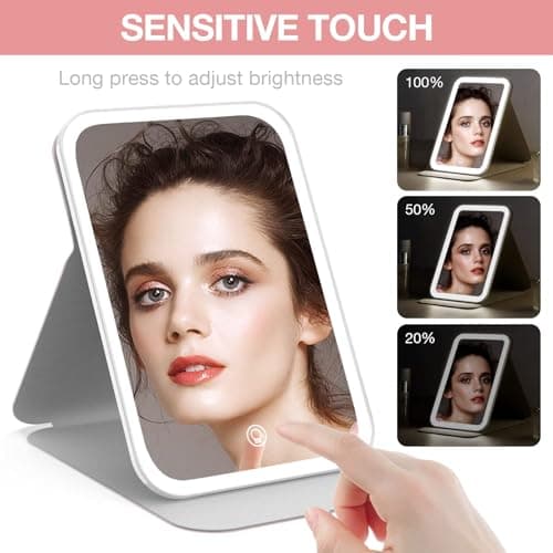 Kintion Travel Makeup Mirror, Portable LED Lighted Makeup Mirror, Pink — view 6