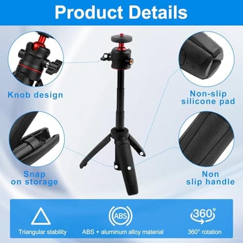 Mini Camera Tripod Selfie Stick Travel Tripod Compact Phone Holder, Black — view 3