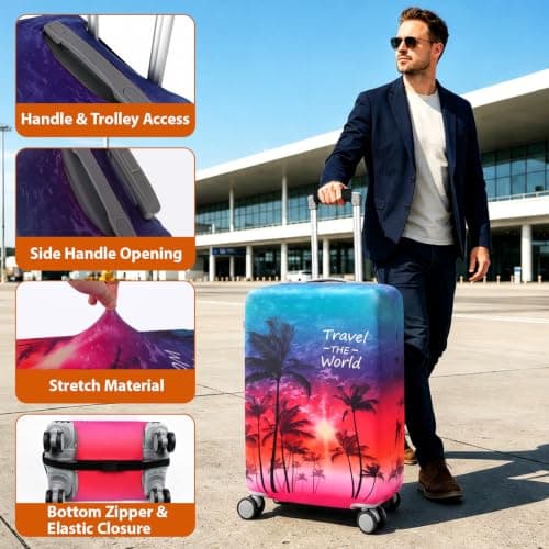 Sueving Elastic Luggage Cover, 29-32 Inches Extra Large Suitcase Covers Protectors with Zipper, Suit Case Covers for Luggage Business Trips, Holidays, Travel (Pattern 1, XL) — view 3