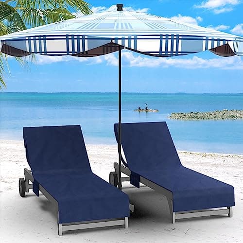Vinsani Sun Lounger Beach Towel with Pockets, Soft & Quick Dry, Navy Blue — view 4