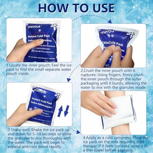 SYNYOUR Instant Ice Cold Pack - 12 Packs, Disposable Ice Pack for Sports Injuries, Cold Compress for Sports First Aid Home Kids Outdoor Travel, Cool Packs — view 6