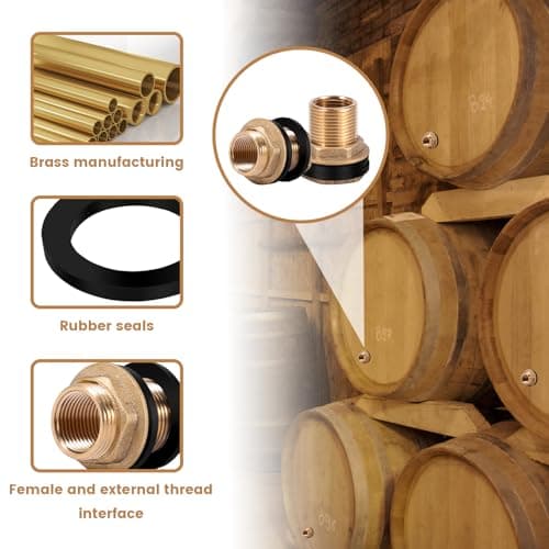 5-Pack Brass Tank Connector Fittings, 3/4" BSP Male × 1/2" BSP Female Threaded Bulkhead Adapter with PTFE Tape, Anti-Rust Water Tank Tap Connector for Barrel, IBC, Garden, Irrigation — view 2
