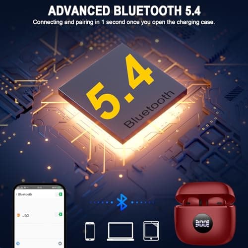 Wireless Earbuds, Bluetooth 5.4 Headphones in Ear with 4 ENC Noise Cancelling Mic, Wireless Earphones 40H Playtime, HiFi Stereo Deep Bass Bluetooth Earbuds, Wireless Headphones IP7 Waterproof, Red — view 4