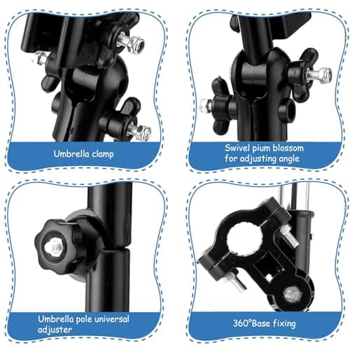 Retractable Adjustable Umbrella Holder for Stroller, Stainless Steel Umbrella Clamp with Non Slip Base for Strollers Wheelchairs Bike — view 3