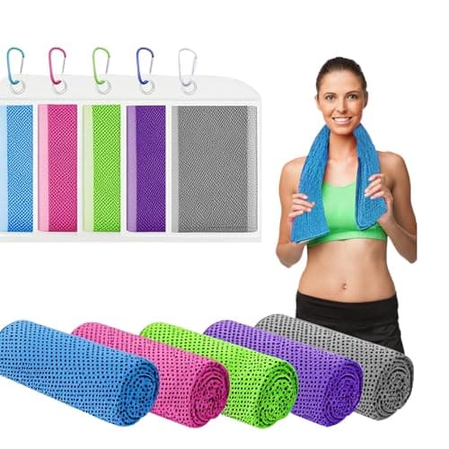 5 Packs Cooling Towels for Neck & Face (40"x12"), Quick-Cooling Microfiber with Waterproof Bag & Carabiner, Reusable Breathable Gym for Running, Yoga, Camping, Workout
