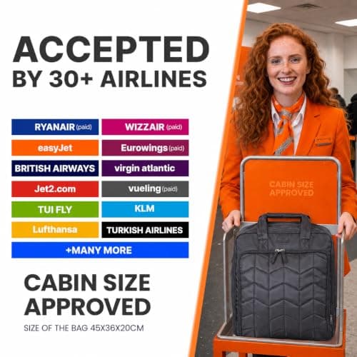 Bordlite EasyJet Underseat Cabin Bag 45x36x20cm – Wheeled Travel Holdall with Trolley Handle – Lightweight Polyester Soft Shell Carry On Luggage – Fits EasyJet Free Bag Allowance - Black — view 3