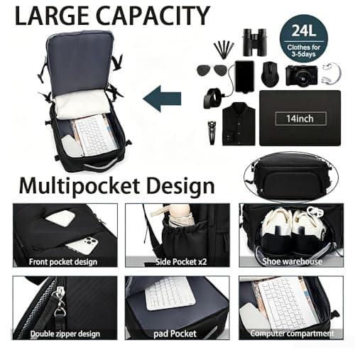 Treer Ryanair Cabin Bags 40x30x20cm Underseat Travel Backpack Carry on Hand Luggage for Airplanes, Waterproof Multiple Pockets Rucksack, Includes Compressible Storage Bag (Cream White,24L) — view 2