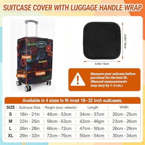 Sueving Luggage Covers for Suitcases, 26-28 Inches Elastic Large Suitcase Cover with Luggage Handle Wrap, Travel Luggage Cover for Business Trips, Holidays (Pattern 2, L) — view 5