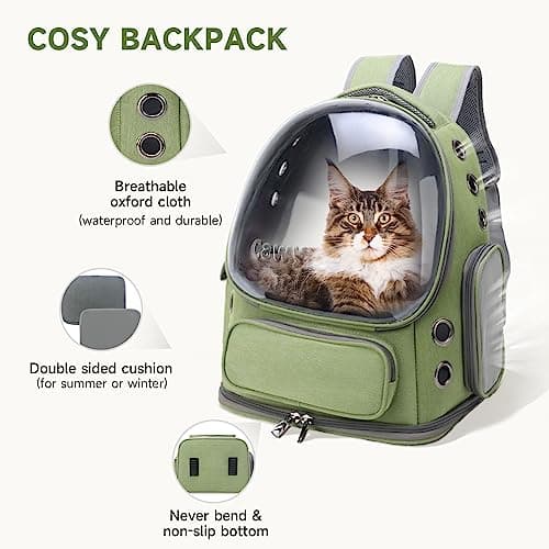 Cawypety Expandable Cat Backpack,Cat Bubble Backpack Carrier for Carrying Cats, Pets and Small Dogs,Airline-Approved,Designed for Travel, Hiking, Walking,Car (Green.) — view 6