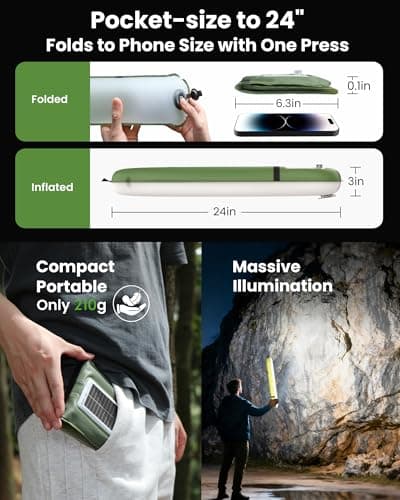 BILTRITE Solar Camping Lights, Rechargeable, 3 Modes, IP66 Waterproof, Inflatable for Hiking, Backpacking, Survival, Collapsible Tent, Portable Lanterns for Power Outage — view 2