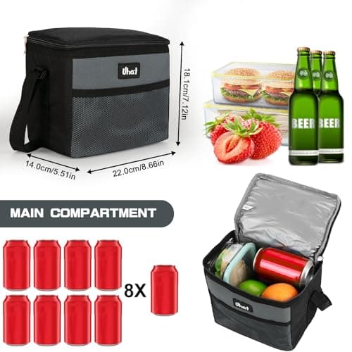 Uhat Adult Cooler Lunch Box Small Cool Bag 5L Dual Compartment Thermal Bag for Work School Day Trip (Grey) — view 2