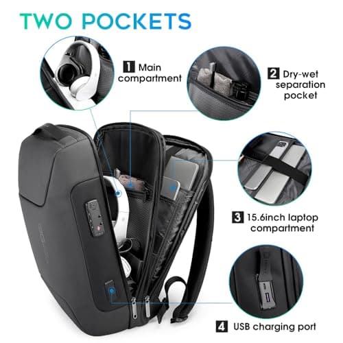 BANGE Anti Theft Backpack with USB charging Port,Lightweight Business Backpack for Men and Women, Grey(upgrade), M, Laptop — view 2