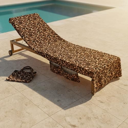 OHS Leopard Print Sun Lounger Towel with Pockets Soft Quick-Dry Absorbent Large Beach Towel in a Bag & Inflatable Bolster Pillow Sun Lounger Travel Cushion Microfibre Summer Holiday Essentials Bundle — view 4